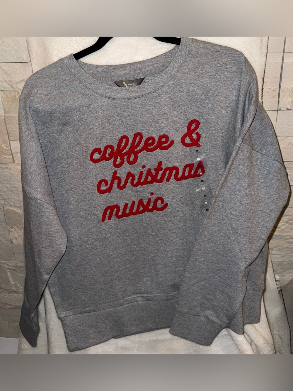 Natural Reflections Gray Crewneck Sweatshirt with Red Embroidered Text